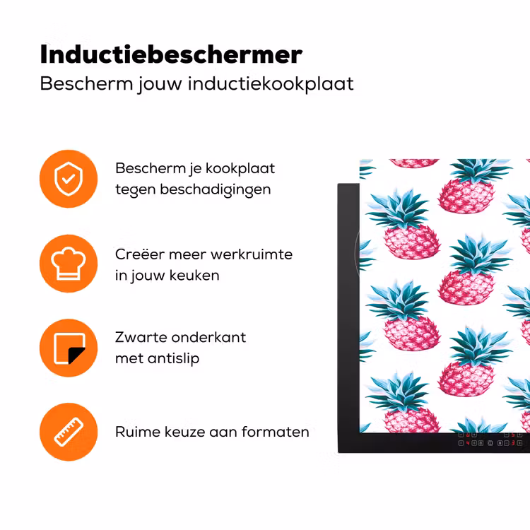 Ananas - Roze - Wit Inductie beschermer vinyl 3mm klein 276 -zzzzzzz-td-ups