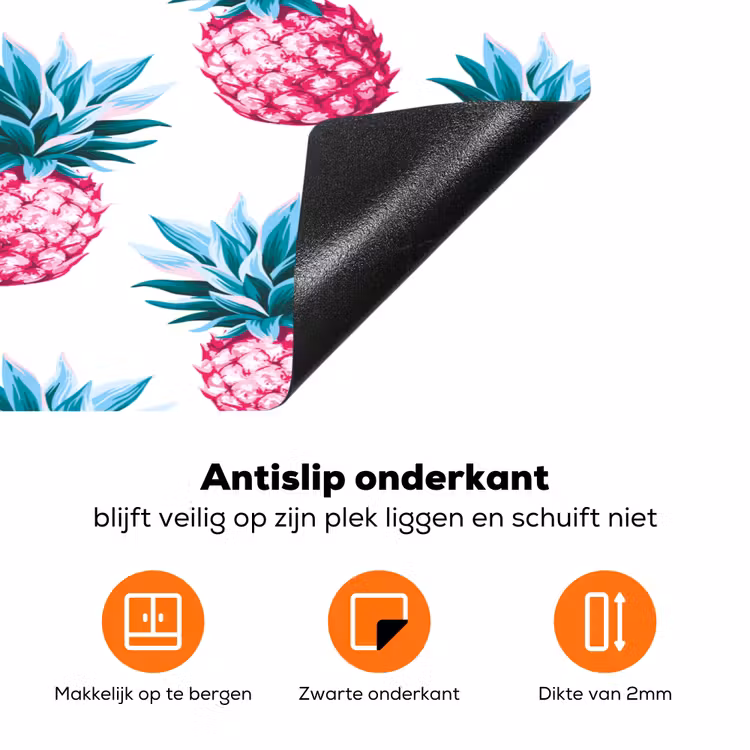 Ananas - Roze - Wit Inductie beschermer vinyl 3mm klein 276 -zzzzzzz-td-onderkant