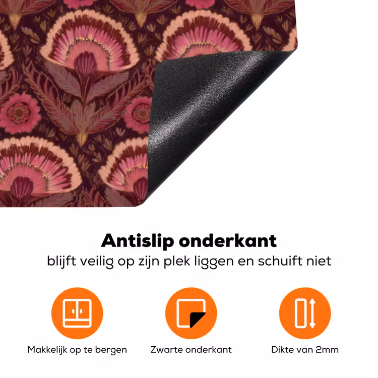 Antiek - Bloemen - Kleurrijk Inductie beschermer vinyl 3mm klein 276 -zzzzzzz-td-onderkant