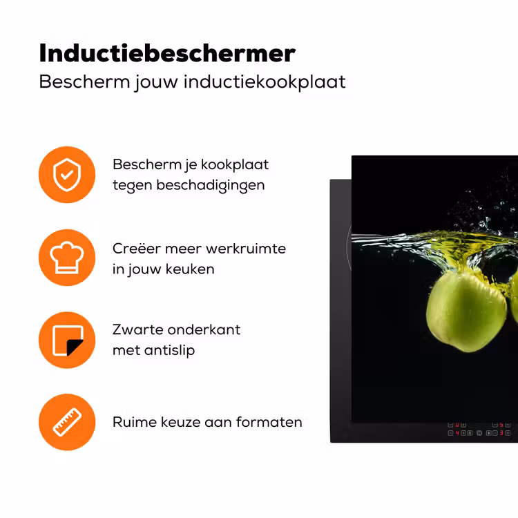 Appels - Fruit - Water - Zwart - Groen Inductie beschermer vinyl 3mm klein -zzzzzzz-td-ups