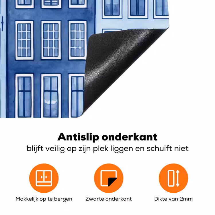 Aquarel - Grachtenpanden - Delfts - Blauw Inductie beschermer vinyl 3mm klein -zzzzzzz-td-onderkant
