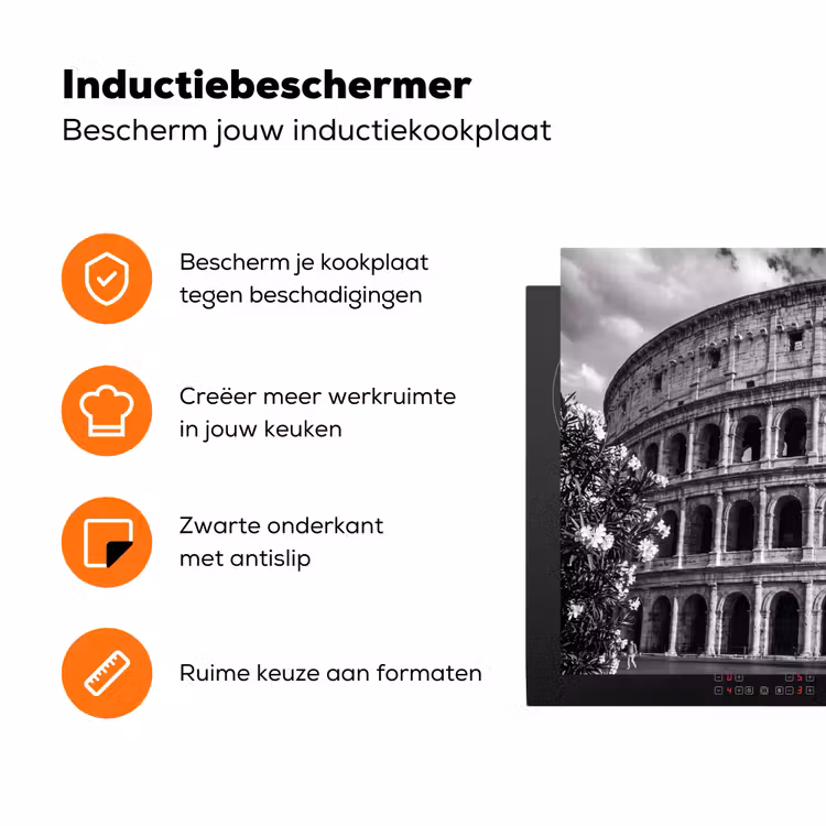 Architectuur - Colosseum - Rome - Historisch - Zwart-wit Inductie beschermer vinyl 3mm klein -zzzzzzz-td-ups