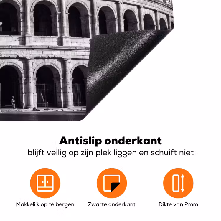 Architectuur - Colosseum - Rome - Historisch - Zwart-wit Inductie beschermer vinyl 3mm klein -zzzzzzz-td-onderkant