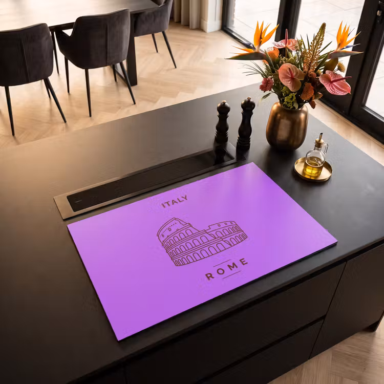 Architectuur - Colosseum - Rome - Minimalistisch - Paars Inductie beschermer vinyl 3mm klein -sfeer5