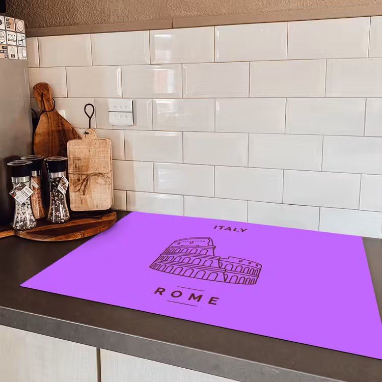 Architectuur - Colosseum - Rome - Minimalistisch - Paars Inductie beschermer vinyl 3mm klein -sfeer3
