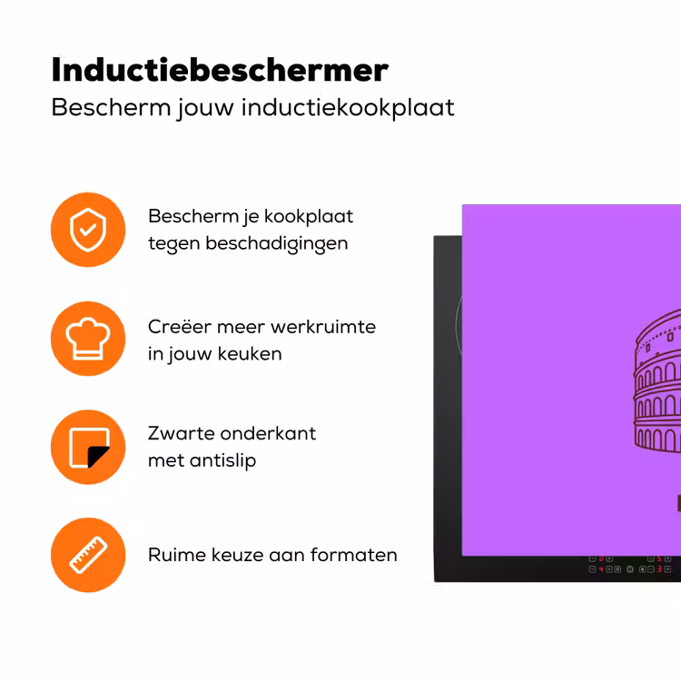 Architectuur - Colosseum - Rome - Minimalistisch - Paars Inductie beschermer vinyl 3mm klein -zzzzzzz-td-ups
