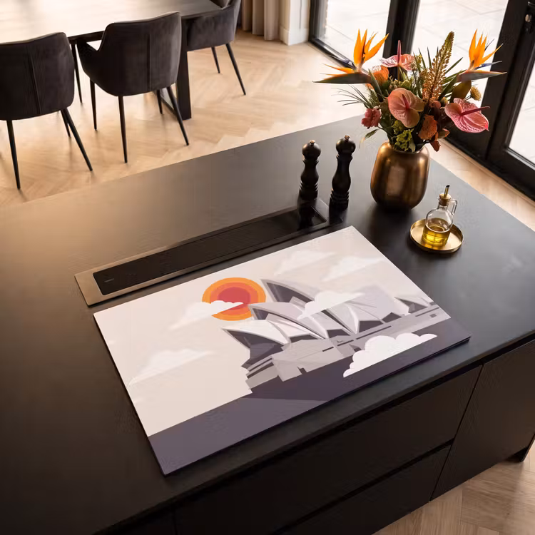 Architectuur - Stadsgezicht - Modern - Grijs - Oranje Inductie beschermer vinyl 3mm klein -sfeer5