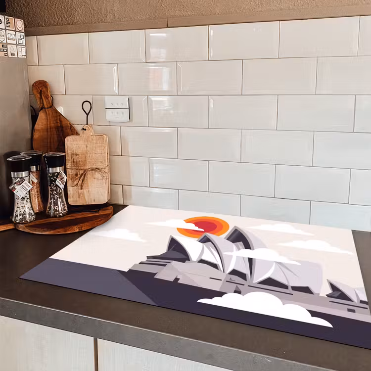 Architectuur - Stadsgezicht - Modern - Grijs - Oranje Inductie beschermer vinyl 3mm klein -sfeer3