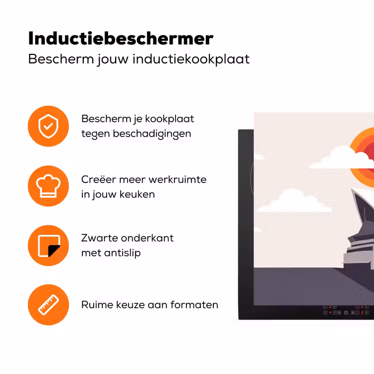 Architectuur - Stadsgezicht - Modern - Grijs - Oranje Inductie beschermer vinyl 3mm klein -zzzzzzz-td-ups