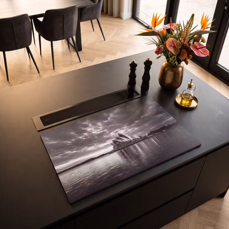 Architectuur - Water - Stad - Modern - Zwart-wit Inductie beschermer vinyl 3mm klein -sfeer5