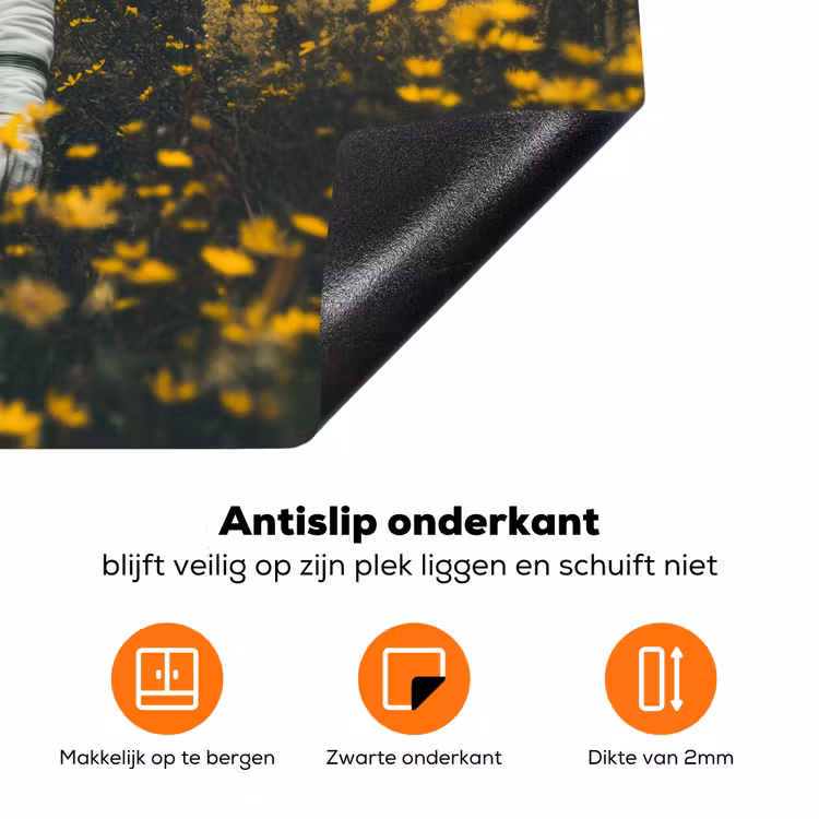 Astronaut - Bloemen - Veld - Geel Inductie beschermer vinyl 3mm klein -zzzzzzz-td-onderkant