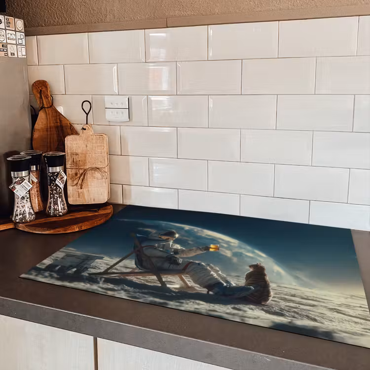 Astronaut - Kat - Glas - Stoel Inductie beschermer vinyl 3mm klein -sfeer3