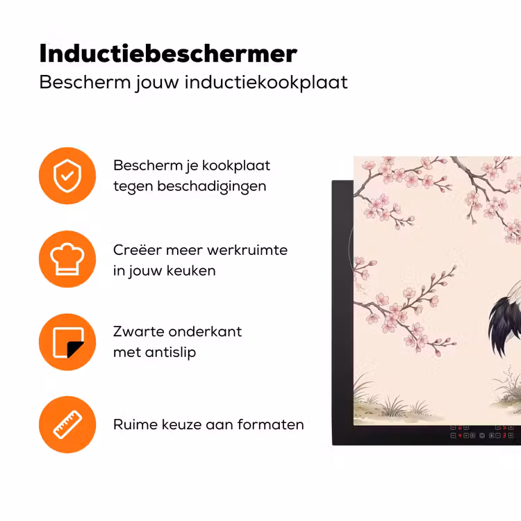 Aziatisch - Kraanvogel - Beige Inductie beschermer vinyl 3mm klein -zzzzzzz-td-ups