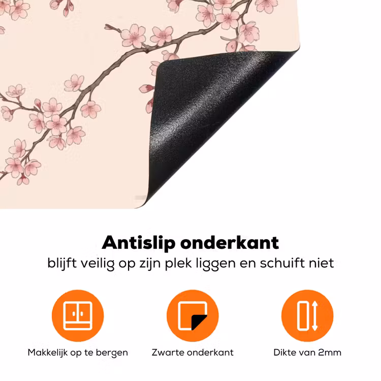 Aziatisch - Kraanvogel - Beige Inductie beschermer vinyl 3mm klein -zzzzzzz-td-onderkant