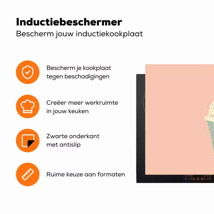 Bakje - Ijs - Aardbei - Roze Inductie beschermer vinyl 3mm klein -zzzzzzz-td-ups
