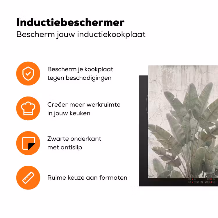 Bananenbladeren - Beton - Groen Inductie beschermer vinyl 3mm klein -zzzzzzz-td-ups