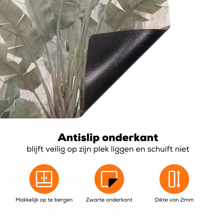 Bananenbladeren - Beton - Groen Inductie beschermer vinyl 3mm klein -zzzzzzz-td-onderkant