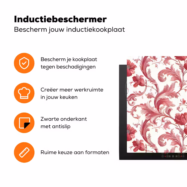Barok - Patroon - Rood Inductie beschermer vinyl 3mm klein 276 -zzzzzzz-td-ups