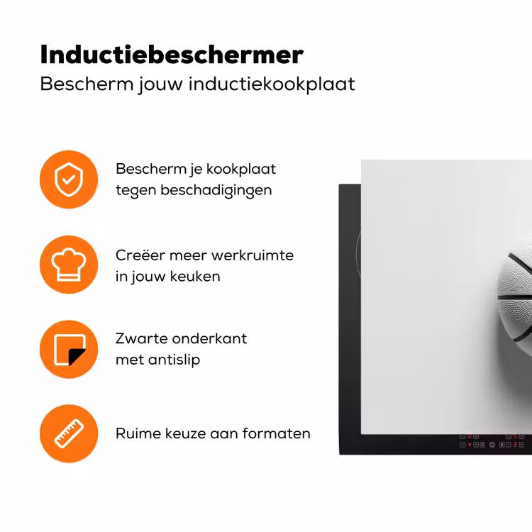 Basketbal - Wit - Schaduw - Lijnen Inductie beschermer vinyl 3mm klein -zzzzzzz-td-ups