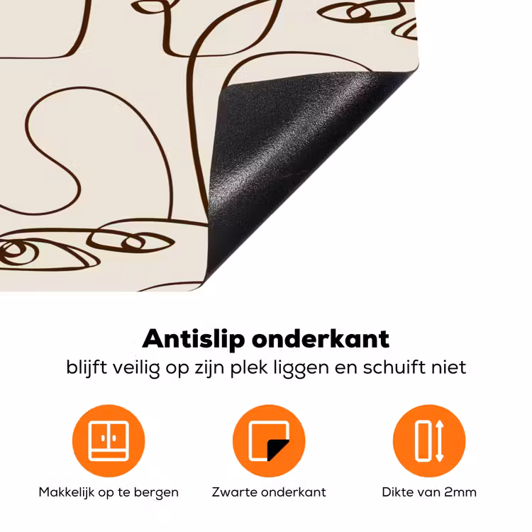 Beige - Gezicht - Lijnen - Bruin Inductie beschermer vinyl 3mm klein 276 -zzzzzzz-td-onderkant