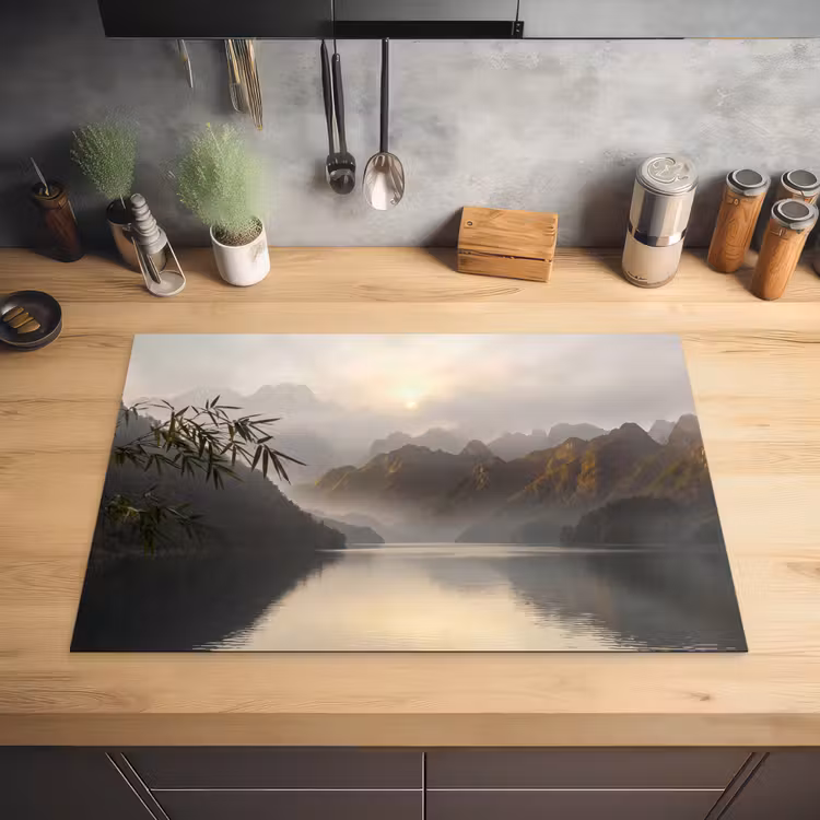 Bergen - Water - Mist - Natuur - Landschap Inductie beschermer vinyl 3mm klein -sfeer5