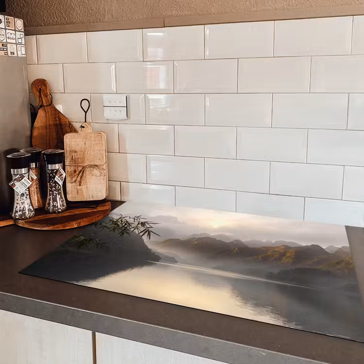 Bergen - Water - Mist - Natuur - Landschap Inductie beschermer vinyl 3mm klein -sfeer3