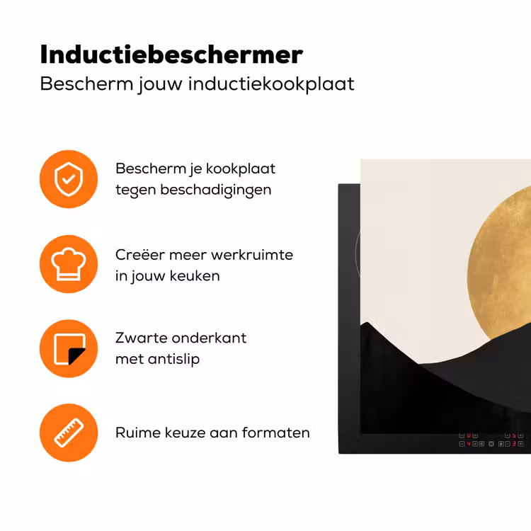 Bergsilhouetten - Gouden cirkel - Beige Inductie beschermer vinyl 3mm klein -zzzzzzz-td-ups