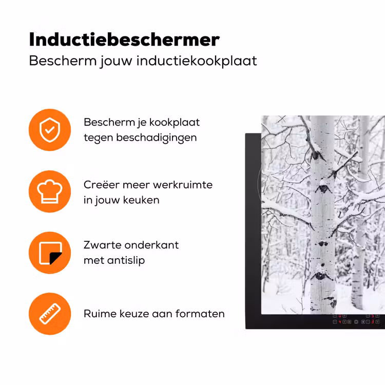 Berkenbomen - Sneeuw - Winter - Bos - Wit Inductie beschermer vinyl 3mm klein -zzzzzzz-td-ups