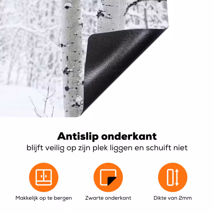 Berkenbomen - Sneeuw - Winter - Bos - Wit Inductie beschermer vinyl 3mm klein -zzzzzzz-td-onderkant