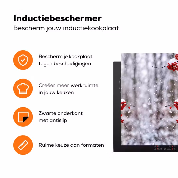 Bessen - Takken - Sneeuw - Winter - Kleurrijk Inductie beschermer vinyl 3mm klein -zzzzzzz-td-ups