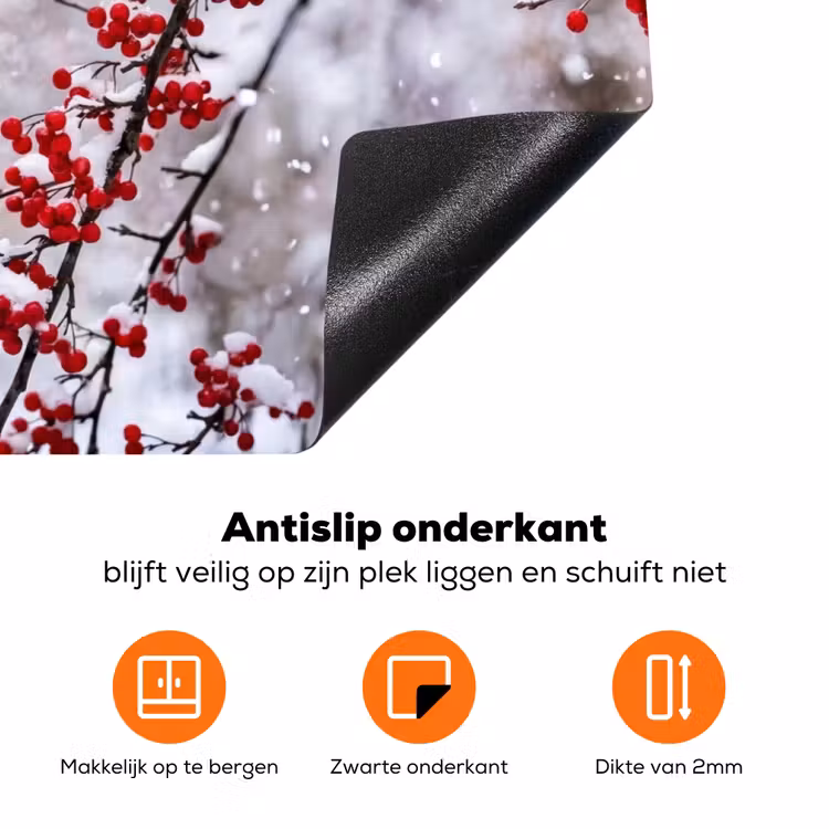 Bessen - Takken - Sneeuw - Winter - Kleurrijk Inductie beschermer vinyl 3mm klein -zzzzzzz-td-onderkant
