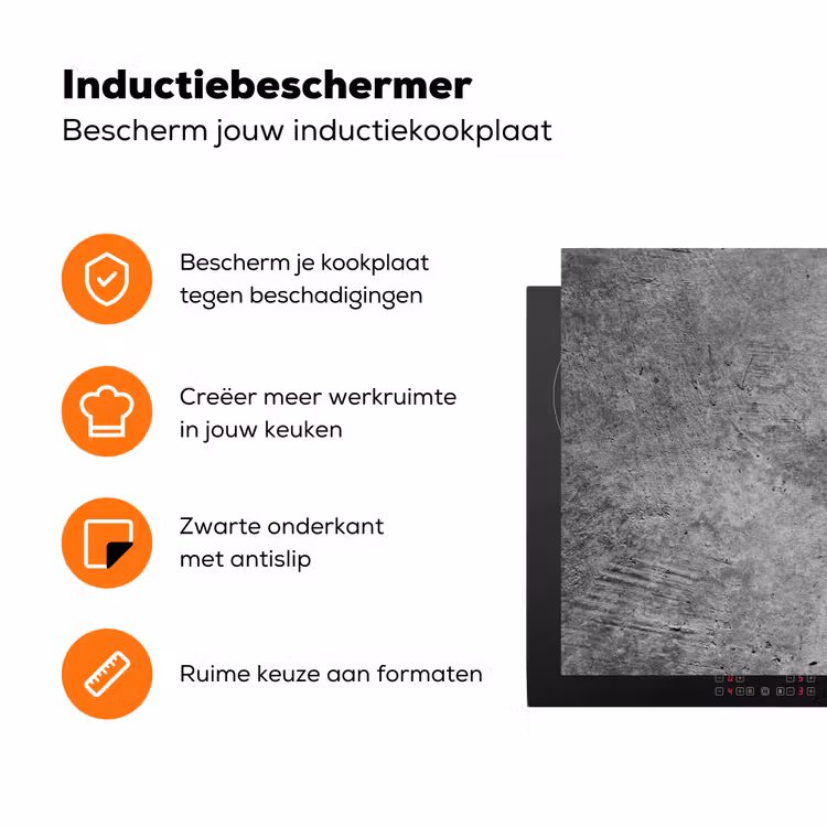 Beton - Leisteen - Grijs -Betonstructuur Inductie beschermer vinyl 3mm klein -zzzzzzz-td-ups