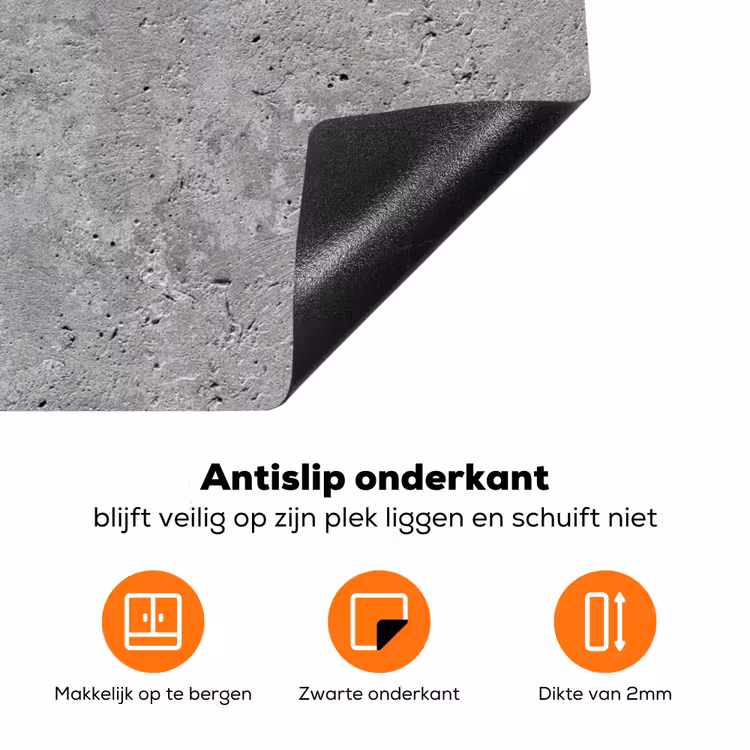Beton - Leisteen - Grijs - Betonstructuur Inductie beschermer vinyl 3mm klein -zzzzzzz-td-onderkant