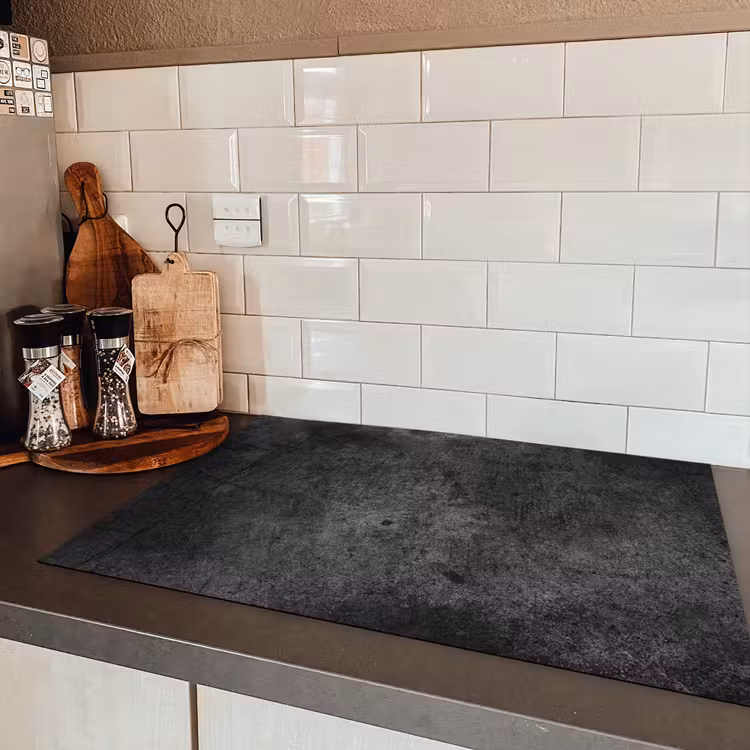 Beton - Structuur - Retro - Zwart - Grijs - Rustiek Inductie beschermer vinyl 3mm klein -sfeer3