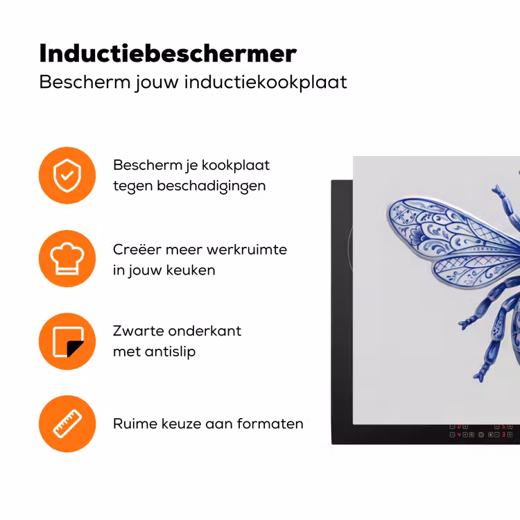 Bij - Modern - Delfts - Blauw Inductie beschermer vinyl 3mm klein -zzzzzzz-td-ups