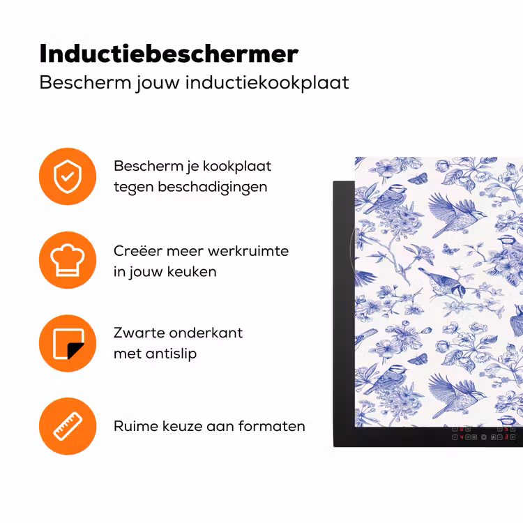 Birds - Flowers - Blue Inductie beschermer vinyl 3mm klein 276 -zzzzzzz-td-ups