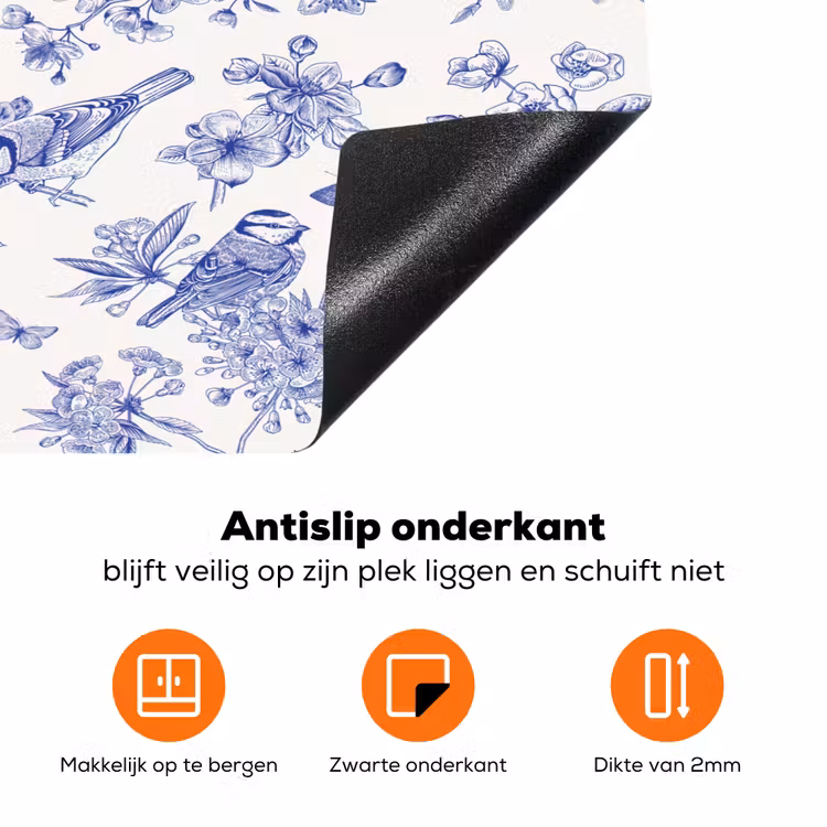 Birds - Flowers - Blue Inductie beschermer vinyl 3mm klein 276 -zzzzzzz-td-onderkant