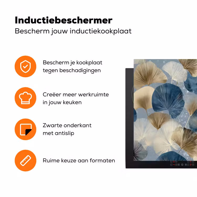 Bladeren - Abstract - Goud - Blauw Inductie beschermer vinyl 3mm klein -zzzzzzz-td-ups