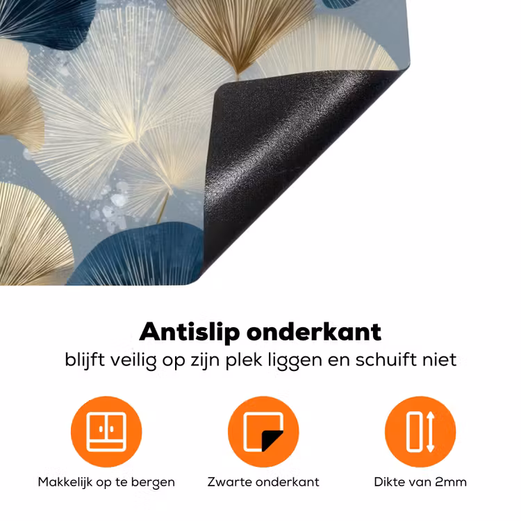 Bladeren - Abstract - Goud - Blauw Inductie beschermer vinyl 3mm klein -zzzzzzz-td-onderkant