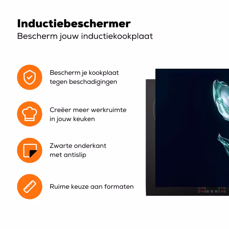 Bladeren - Bloem - Glazen - Donkerblauw Inductie beschermer vinyl 3mm klein -zzzzzzz-td-ups