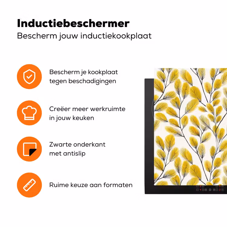 Bladeren - Botanisch - Elegant - Geel - Zwart Inductie beschermer vinyl 3mm klein 276 -zzzzzzz-td-ups