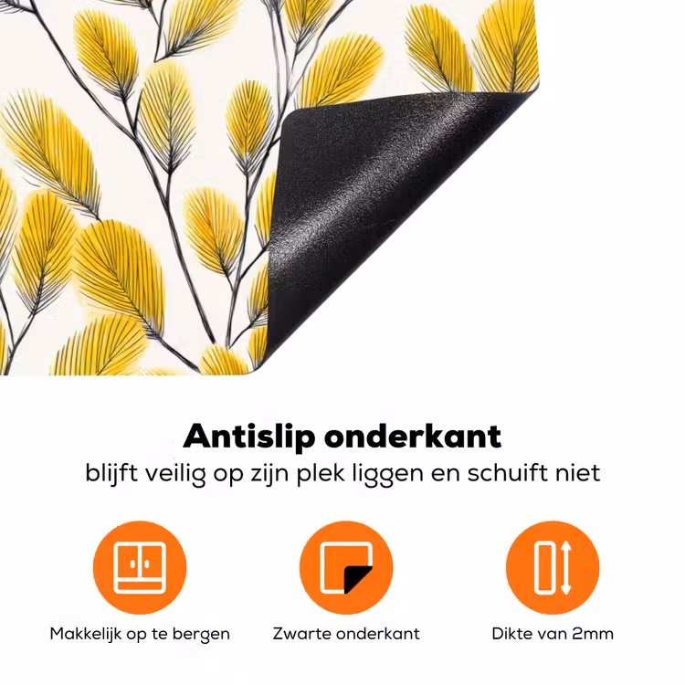 Bladeren - Botanisch - Elegant - Geel - Zwart Inductie beschermer vinyl 3mm klein 276 -zzzzzzz-td-onderkant