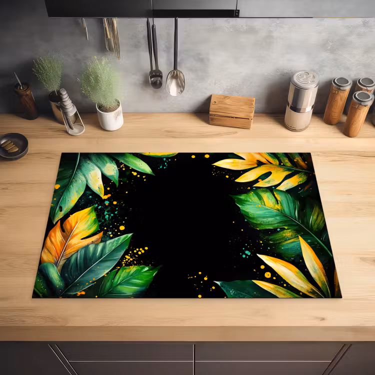 Bladeren - Groen - Geel - Verf - Jungle Inductie beschermer vinyl 3mm klein -sfeer5