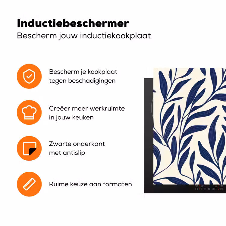 Bladeren - Klimop - Donkerblauw Inductie beschermer vinyl 3mm klein -zzzzzzz-td-ups