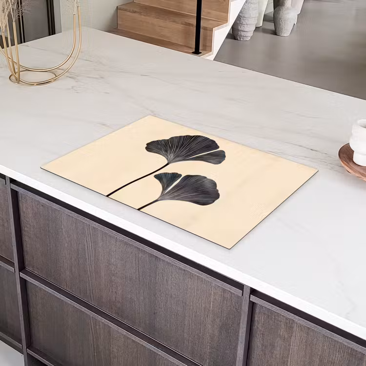Bladeren - Minimalistisch - Zwart Inductie beschermer vinyl 3mm klein -sfeer8