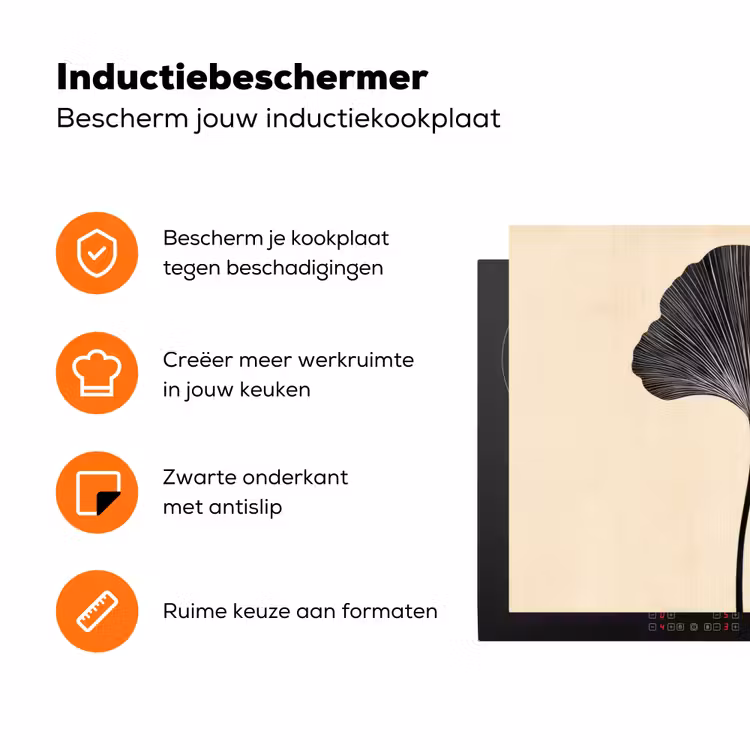 Bladeren - Minimalistisch - Zwart Inductie beschermer vinyl 3mm klein -zzzzzzz-td-ups