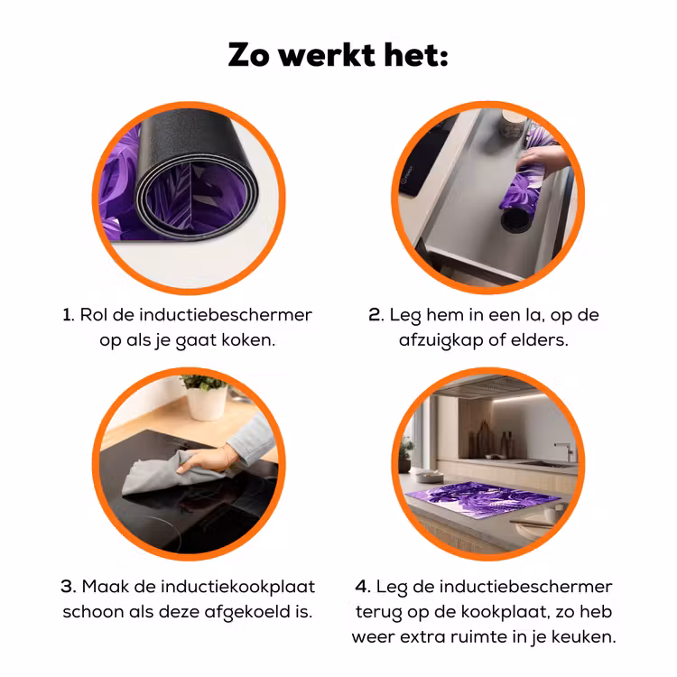 Bladeren - Paars - Tropisch - Abstract Inductie beschermer vinyl 3mm klein -zzzzzzz-td-werking