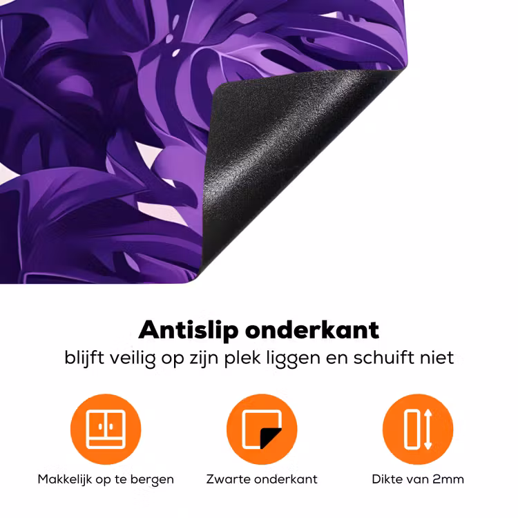 Bladeren - Paars - Tropisch - Abstract Inductie beschermer vinyl 3mm klein -zzzzzzz-td-onderkant