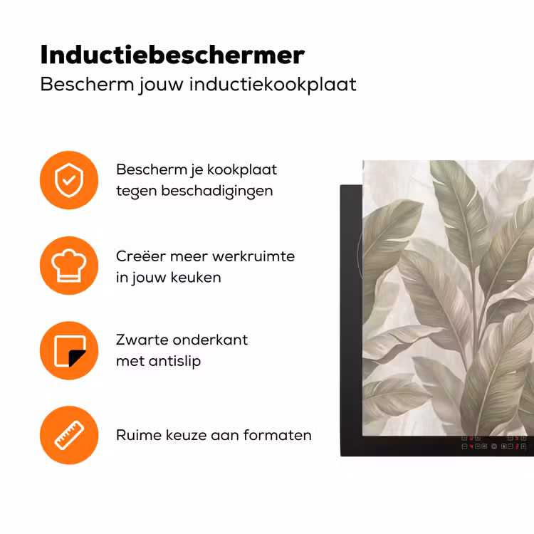 Bladeren - Tropisch - Natuur - Abstract - Beige Inductie beschermer vinyl 3mm klein -zzzzzzz-td-ups
