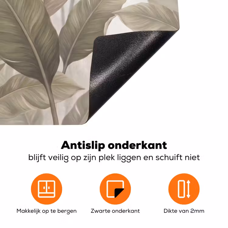 Bladeren - Tropisch - Natuur - Abstract - Beige Inductie beschermer vinyl 3mm klein -zzzzzzz-td-onderkant